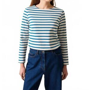 NEW SAINT JAMES minquidame breton stripe long sleeve shirt in ecume/lac